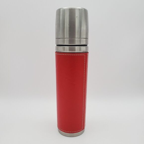 Starbucks Stainless Steel Thermos 2004 Mug Red Leather Floral Sleeve 12oz - Picture 13 of 14